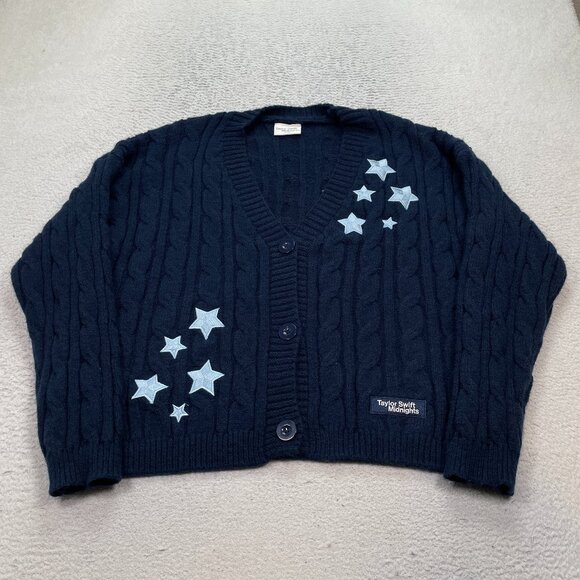 Taylor Swift Sweaters - Taylor Swift Midnights Cable Knit Star Cardigan Women's Size XL/2XL Button Up